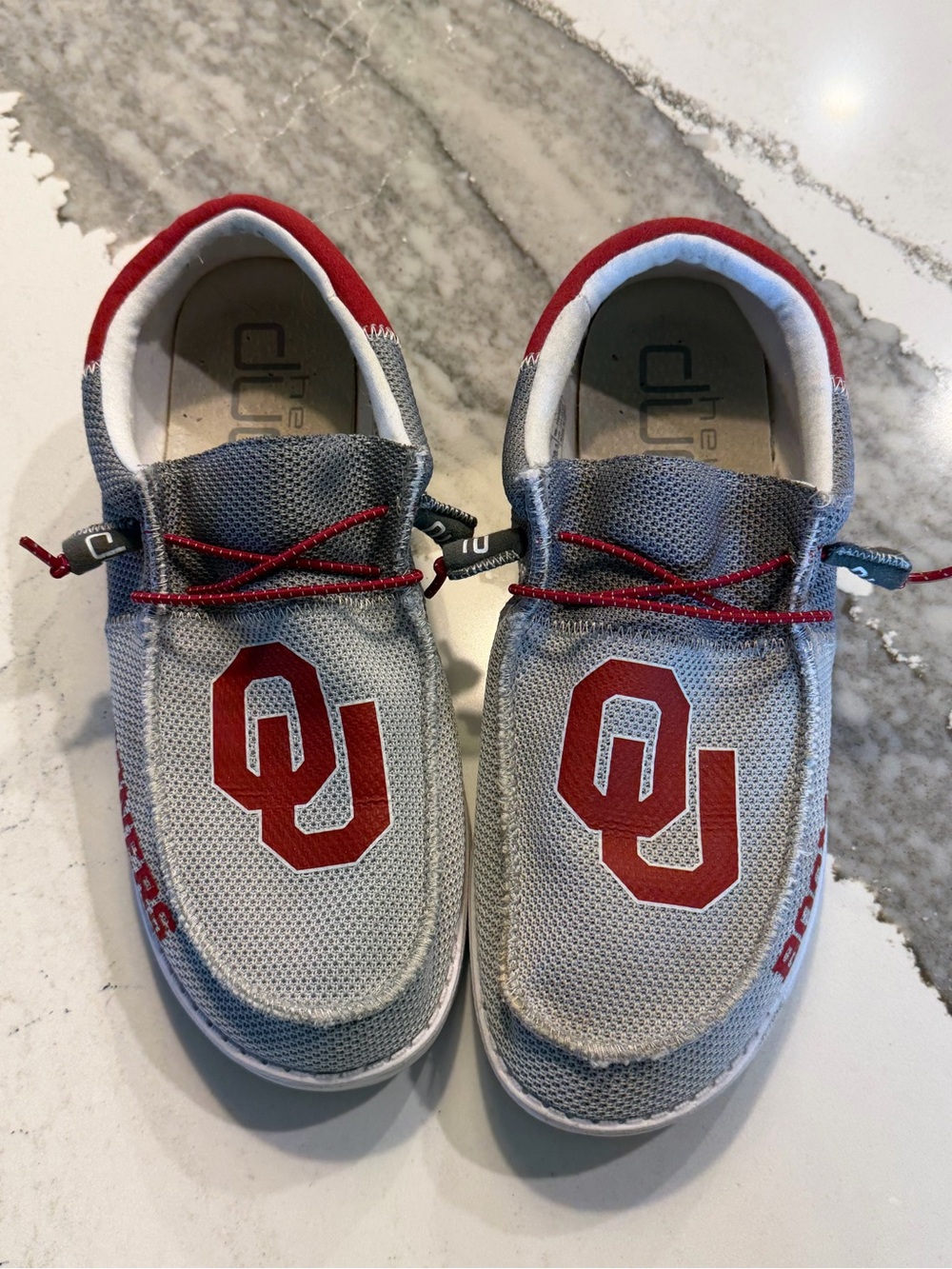 OU Men's  Gray and Crimson Slip-On Hey Dude